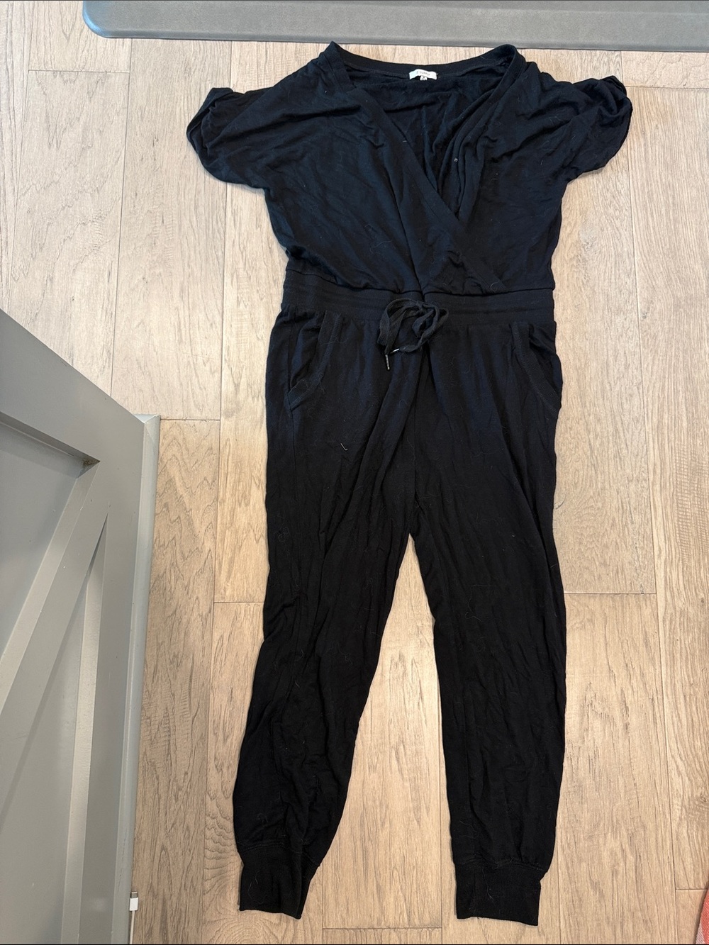 Z Supply Black Wrap-Front Short Sleeve Jumpsuit